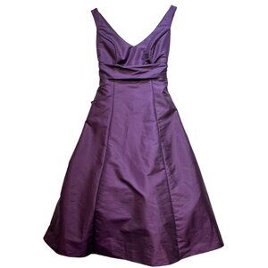 Womens Back Tie Cocktail Midi Dress V Neck Sleeveless Sz 6 Purple